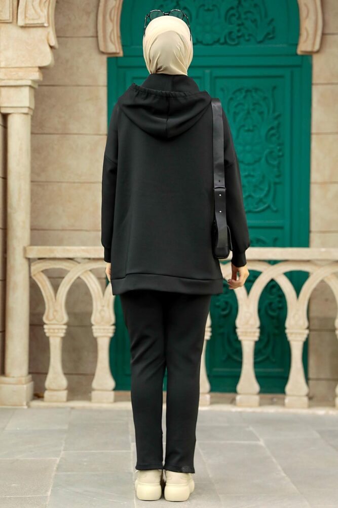 Neva Style - Kapşonlu Siyah Tesettür İkili Takım 22186S - 2