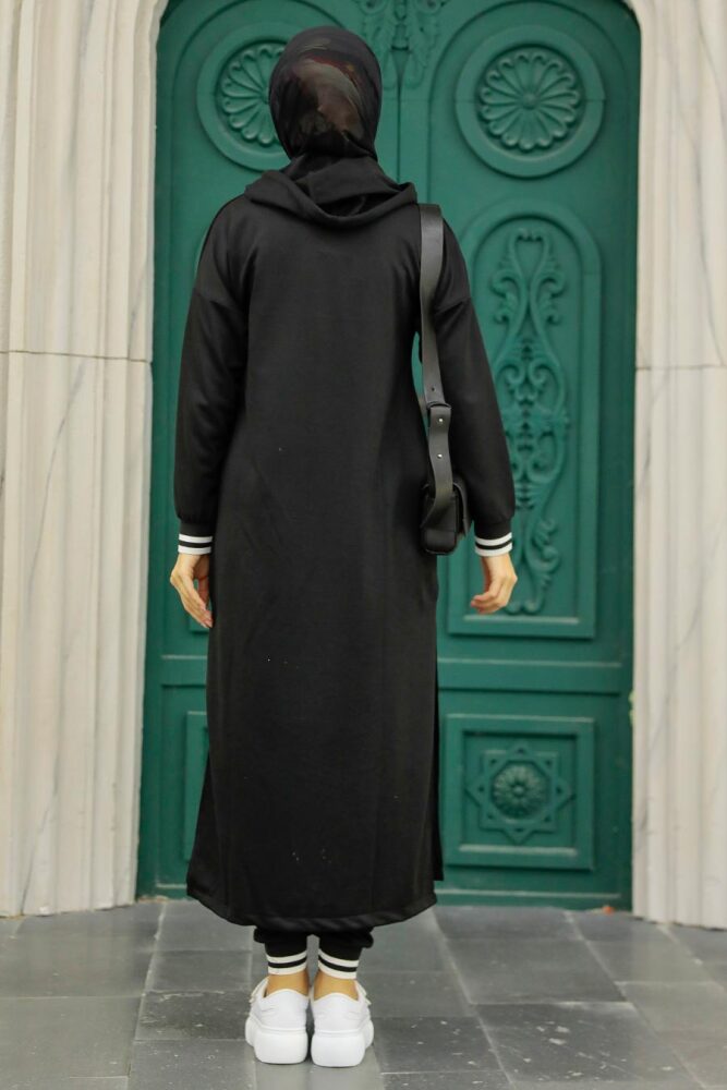 Neva Style - Kapşonlu Siyah Tesettür İkili Takım 56090S - 3
