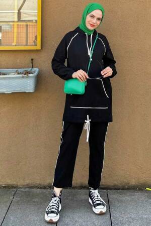  Kapşonlu Siyah Tesettür İkili Takım 9273S - NEVA STYLE