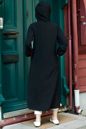 Neva Style - Kapşonlu Siyah Tesettür Kap 15630S - 3
