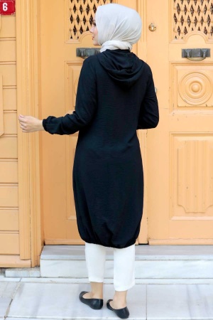 Neva Style - Kapşonlu Siyah Tesettür Kap 5030S - 2