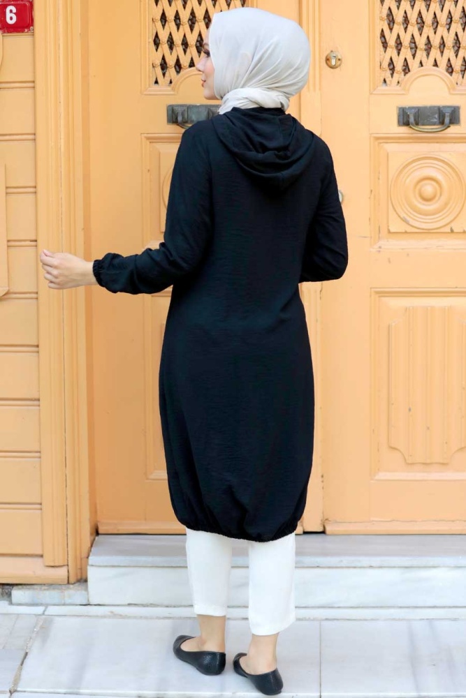 Neva Style - Kapşonlu Siyah Tesettür Kap 5030S - 2