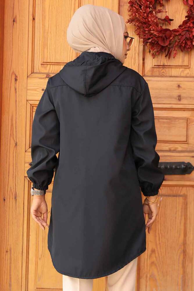 Neva Style - Kapşonlu Siyah Tesettür Kap 5957S - 3