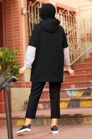 Neva Style - Kapşonlu Siyah Tesettür Sweatshirt 4208S - Thumbnail
