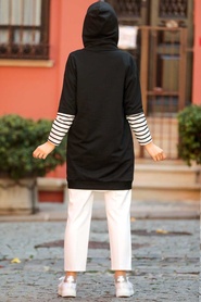 Neva Style - Kapşonlu Siyah Tesettür Sweatshirt Tunik 4212S - Thumbnail