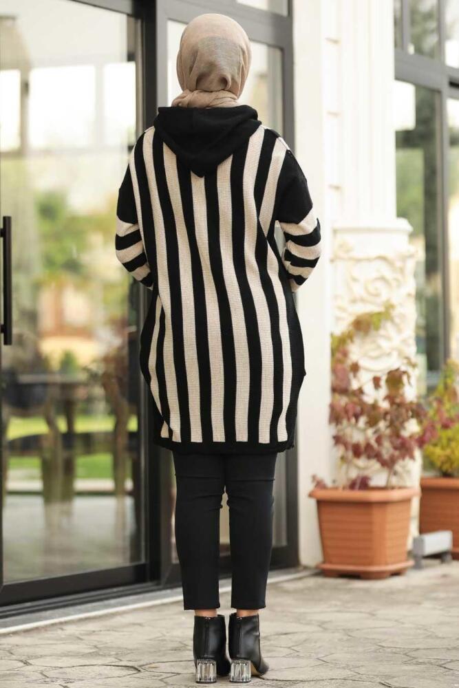 Neva Style - Kapşonlu Siyah Tesettür Triko Tunik 20641S - 2