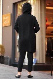 Neva Style - Kapşonlu Siyah Tesettür Tunik 10079S - Thumbnail