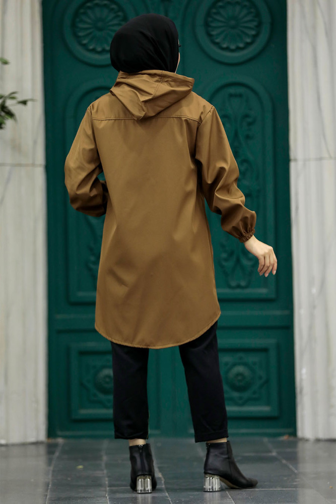 Neva Style - Kapşonlu Taba Tesettür Kap 5957TB - 3