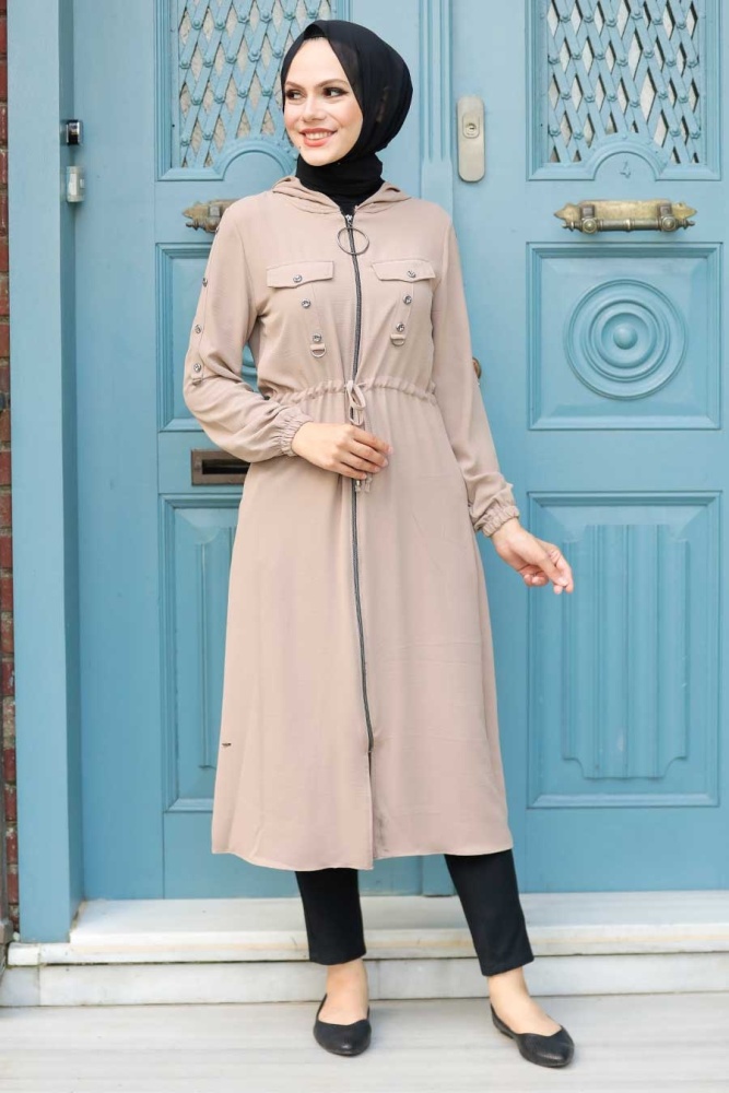 Neva Style - Kapşonlu Vizon Tesettür Kap 502V - 1