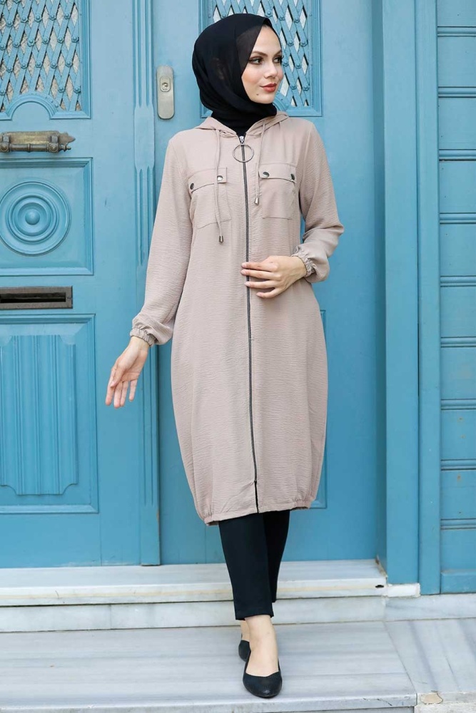 Neva Style - Kapşonlu Vizon Tesettür Kap 5030V - NEVA STYLE