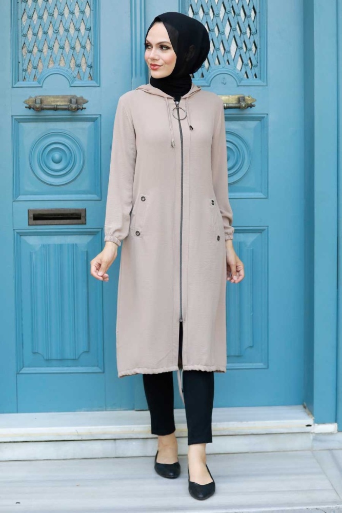 Manteau long à capuche – Taupe 539V - 1
