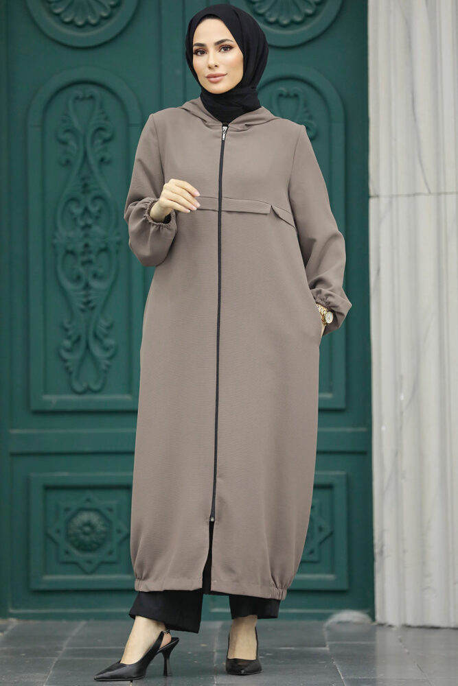 Neva Style - Kapşonlu Vizon Tesettür Kap 5698V - 2