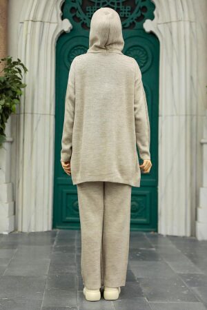  Kapşonlu Vizon Tesettür Triko İkili Takım 10032V - 2