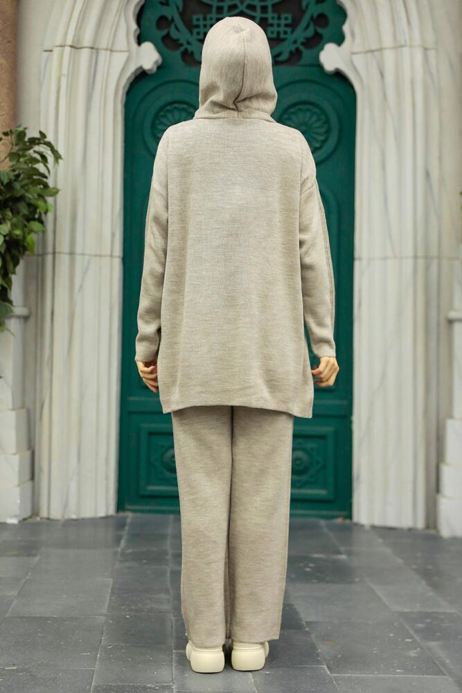  Kapşonlu Vizon Tesettür Triko İkili Takım 10032V - 2