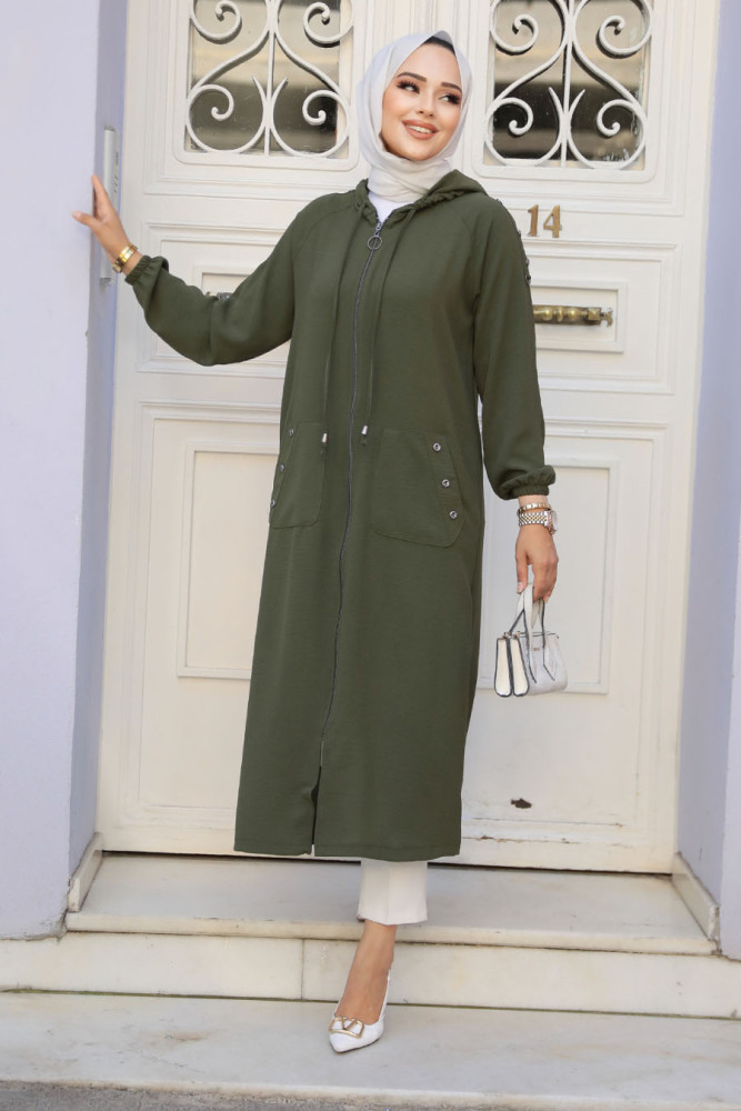 Neva Style - Kapşonlu Zümrüt Yeşili Tesettür Kap 511ZY - 2