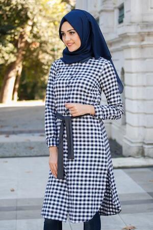 Neva Style - Kareli Beyaz Tunik - 1