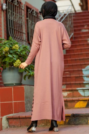 Neva Style - Kareli Gül Kurusu Tesettür Triko Elbise 30503GK - 2