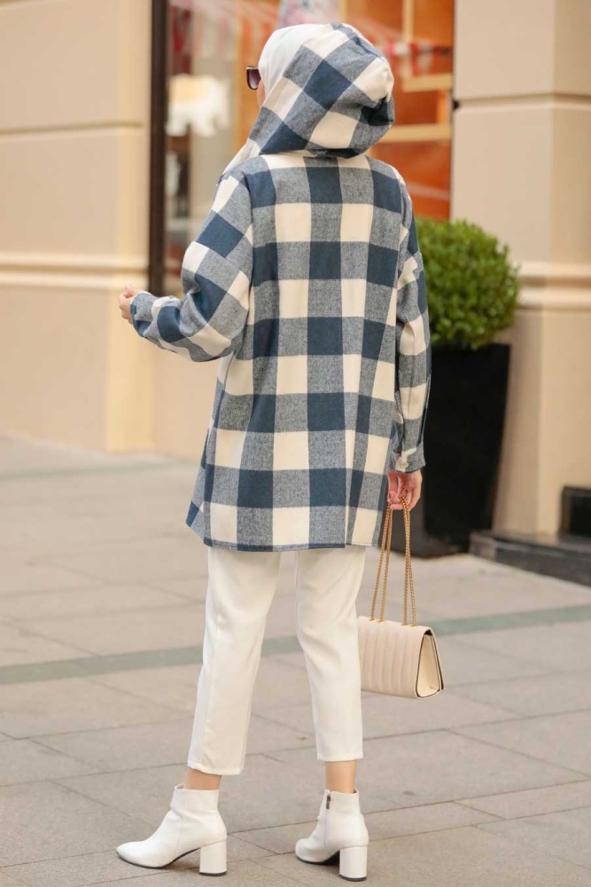 Neva Style - Kareli Lacivert Tesettür Gömlek 33791L - 5