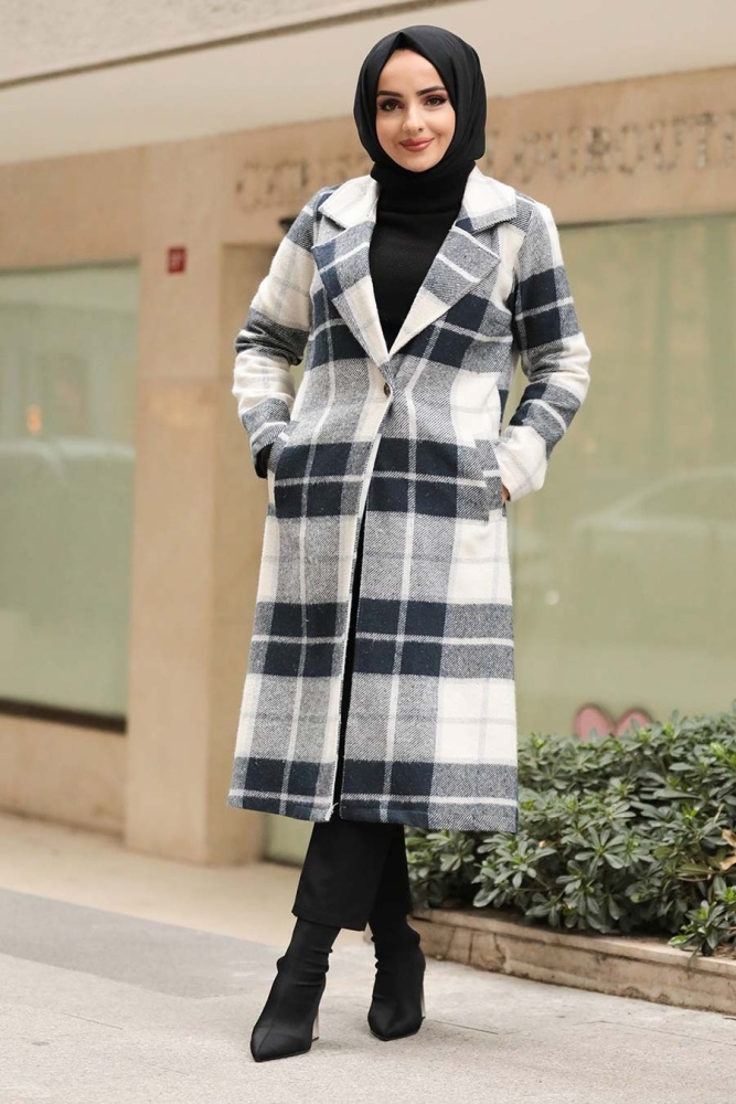 Neva Style - Kareli Lacivert Tesettür Kap 5589L - 1