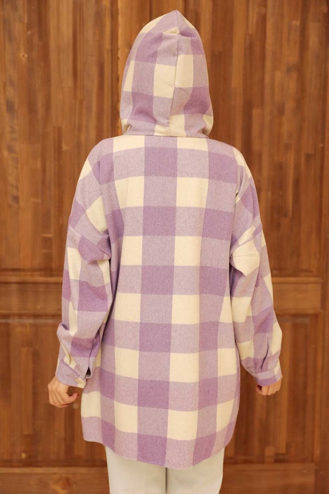 Neva Style - Kareli Lila Tesettür Gömlek 33791LILA - 2