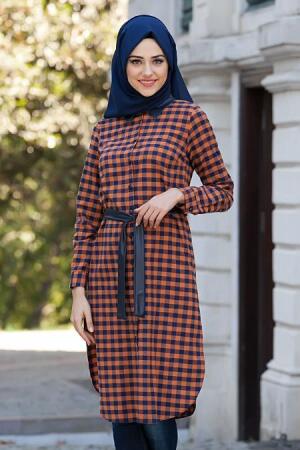 Neva Style - Kareli Taba Tunik - 1