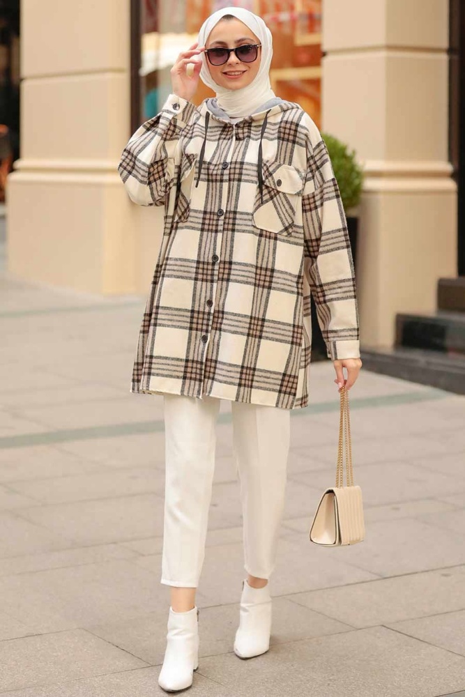 Neva Style - Kareli Vizon Tesettür Gömlek 33791V - 1