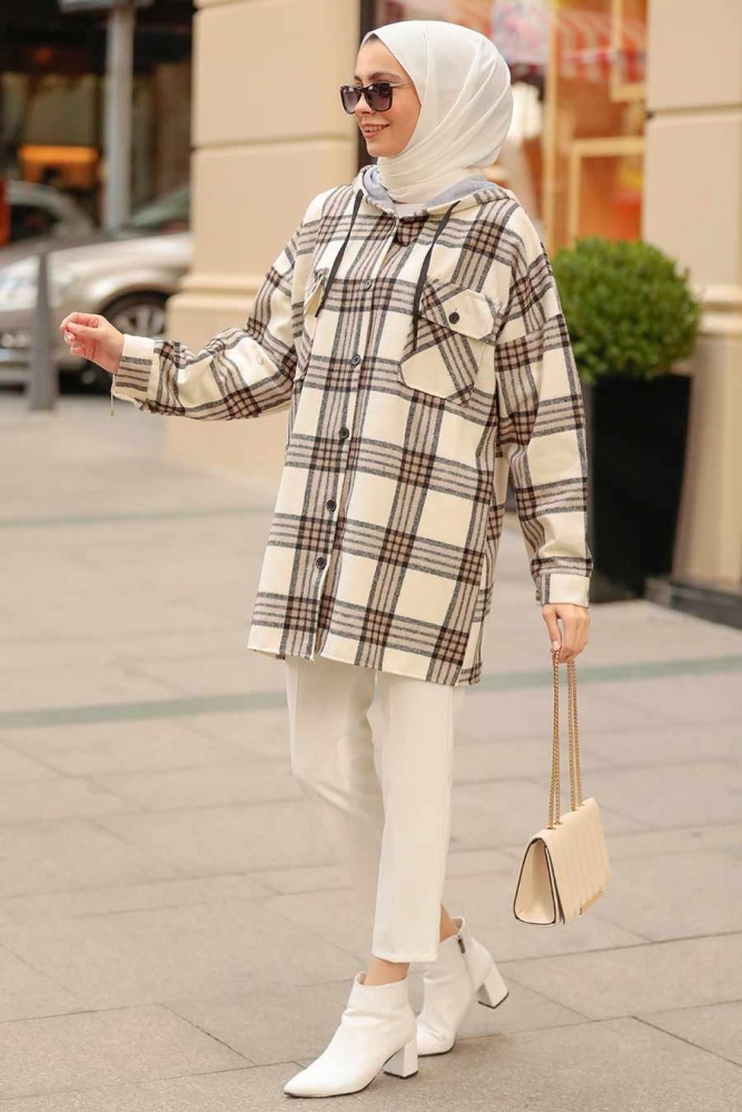 Neva Style - Kareli Vizon Tesettür Gömlek 33791V - 2