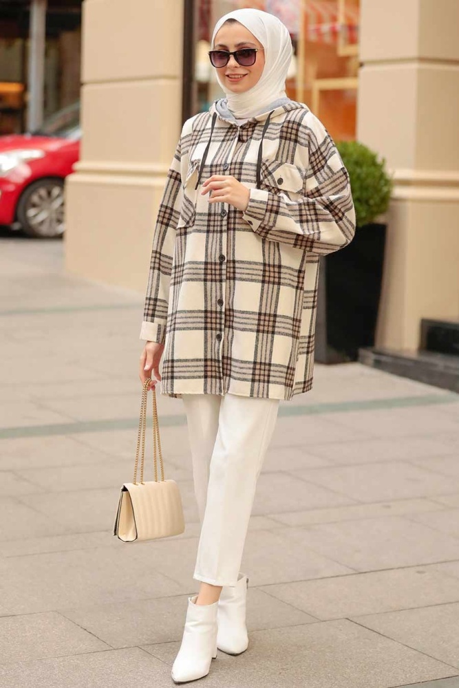 Neva Style - Kareli Vizon Tesettür Gömlek 33791V - 3