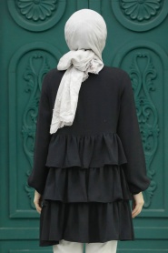 Neva Style - Kat Detaylı Siyah Tesettür Tunik 64701S - Thumbnail