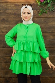 Neva Style - Kat Kat Yeşil Tesettür Tunik 3798Y - Thumbnail