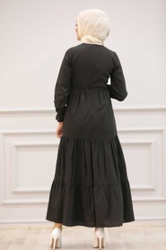 Neva Style - Kat Pileli Siyah Tesettür Elbise 43520S - Thumbnail