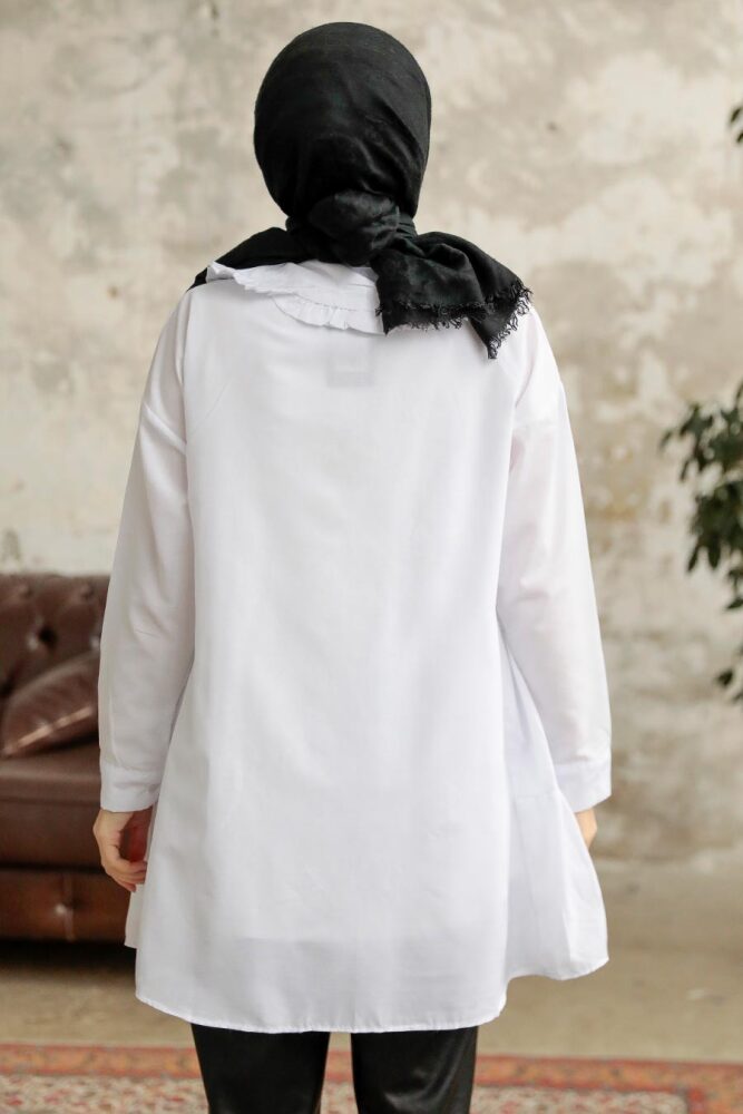 Neva Style - Kat Piliseli Beyaz Tesettür Tunik 11281B - 3
