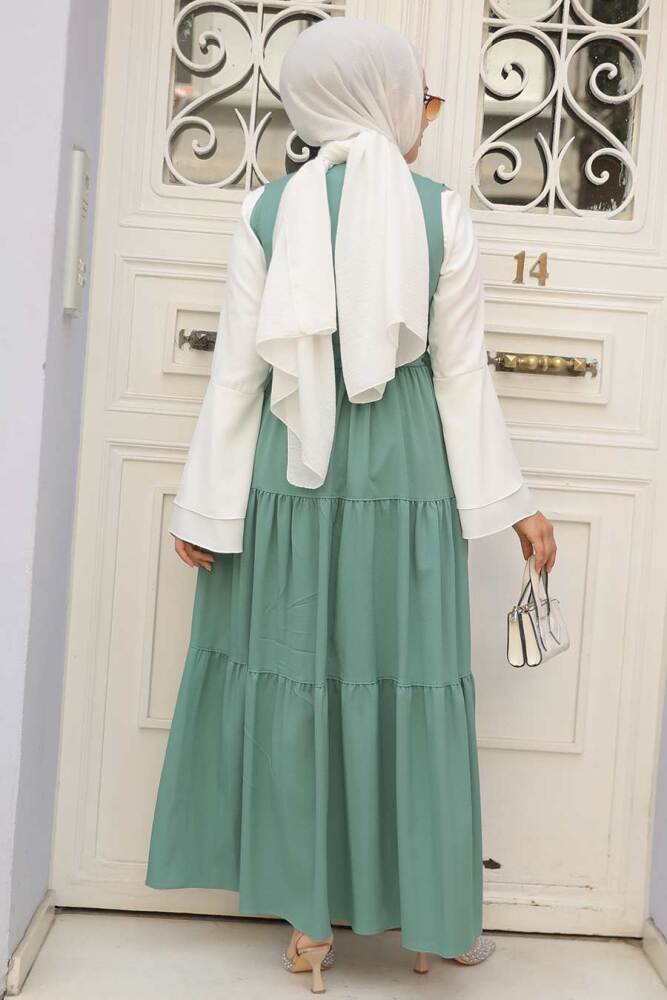 Neva Style - Kat Piliseli Çağla Yeşili Tesettür Jile Elbise 577CY - 3