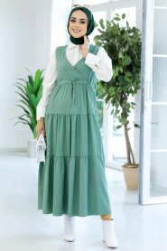 Neva Style - Kat Piliseli Çağla Yeşili Tesettür Jile Elbise 577CY - Thumbnail