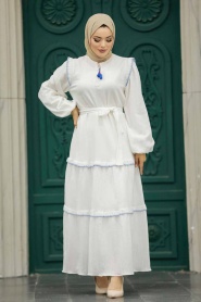 Neva Style - Kat Piliseli İndigo Mavisi Tesettür Elbise 13471IM - Thumbnail