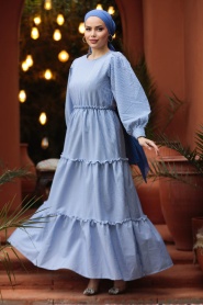 Neva Style - Kat Piliseli İndigo Mavisi Tesettür Elbise 30252IM - Thumbnail