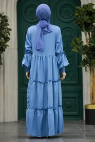 Neva Style - Kat Piliseli İndigo Mavisi Tesettür Elbise 5884IM - Thumbnail