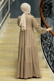 Neva Style - Kat Piliseli Koyu Vizon Tesettür Elbise 5842KV - Thumbnail