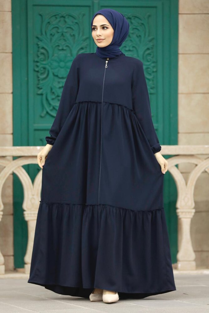 Neva Style - Kat Piliseli Lacivert Tesettür Rabia Krep Ferace 615L - 3