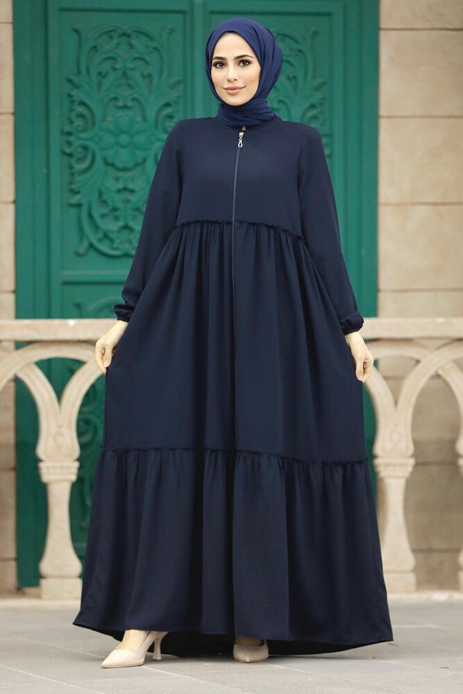 Neva Style - Kat Piliseli Lacivert Tesettür Rabia Krep Ferace 615L - 4
