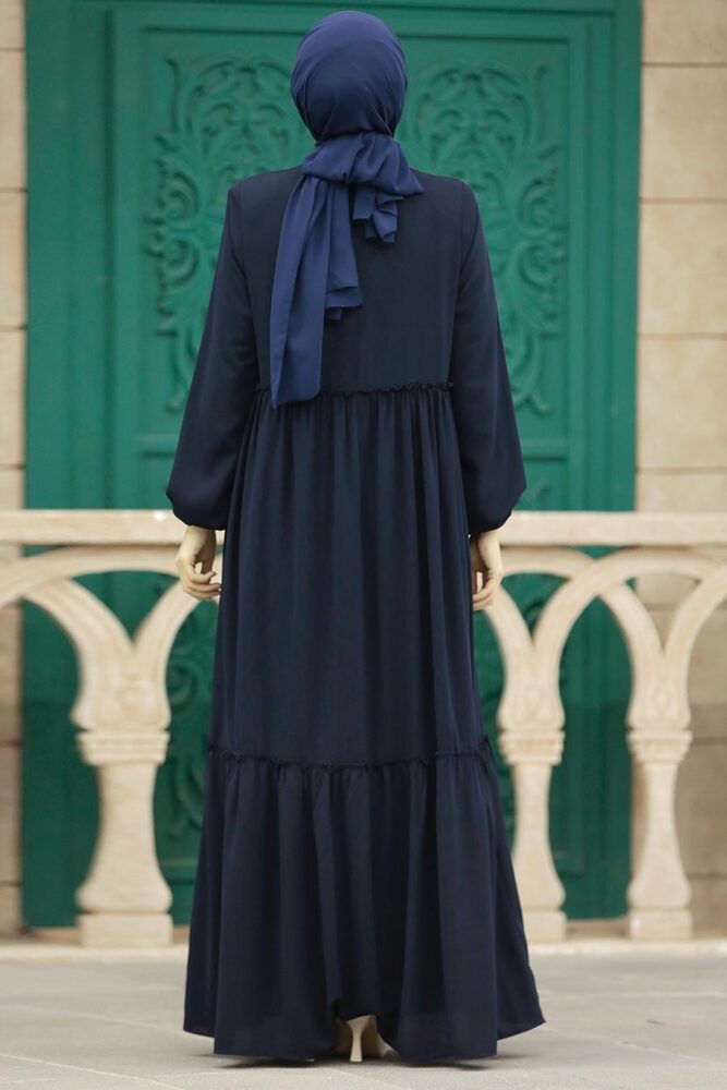 Neva Style - Kat Piliseli Lacivert Tesettür Rabia Krep Ferace 615L - 5
