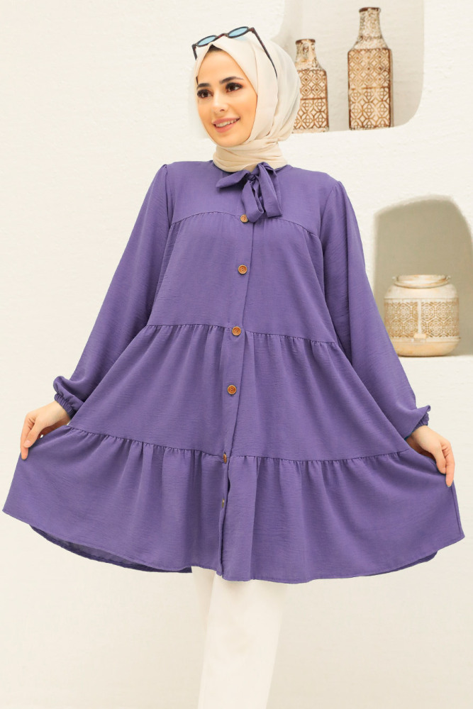 Neva Style - Kat Piliseli Lila Tesettür Tunik 2588LILA - 1