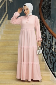 Neva Style - Kat Piliseli Pudra Tesettür Elbise 5842PD - Thumbnail