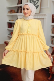 Neva Style - Kat Piliseli Sarı Tesettür Tunik 1342SR - Thumbnail