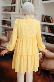 Neva Style - Kat Piliseli Sarı Tesettür Tunik 1342SR - Thumbnail