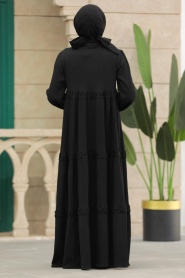 Neva Style - Kat Piliseli Siyah Tesettür Elbise 5842S - Thumbnail