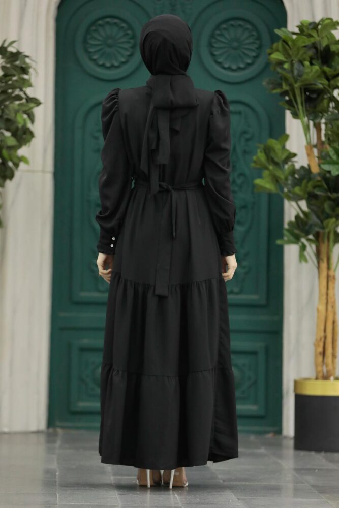 Neva Style - Kat Piliseli Siyah Tesettür Elbise 5883S - 3