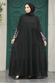 Neva Style - Kat Piliseli Siyah Tesettür Elbise 8890S - Thumbnail
