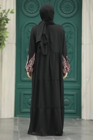 Neva Style - Kat Piliseli Siyah Tesettür Elbise 8890S - Thumbnail