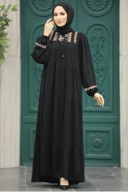 Neva Style - Kat Piliseli Siyah Tesettür Elbise 8966S - Thumbnail